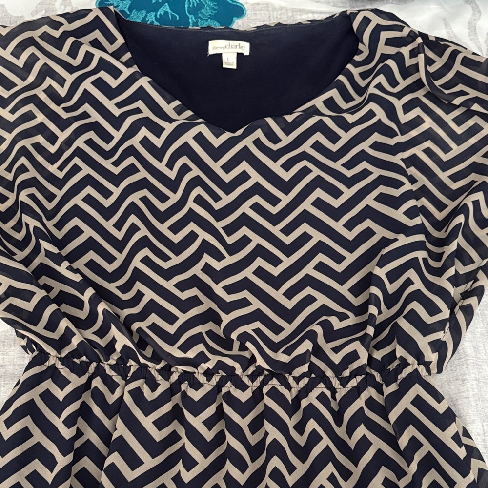 Charming Charlie Navy Blue and Tan Asymmetrical Dress